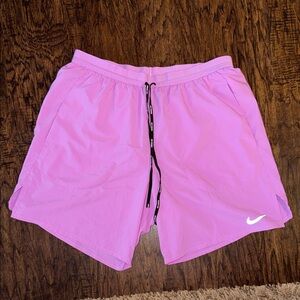 Nike Men's Light Pink Athletic Shorts with Black Drawstring Lined